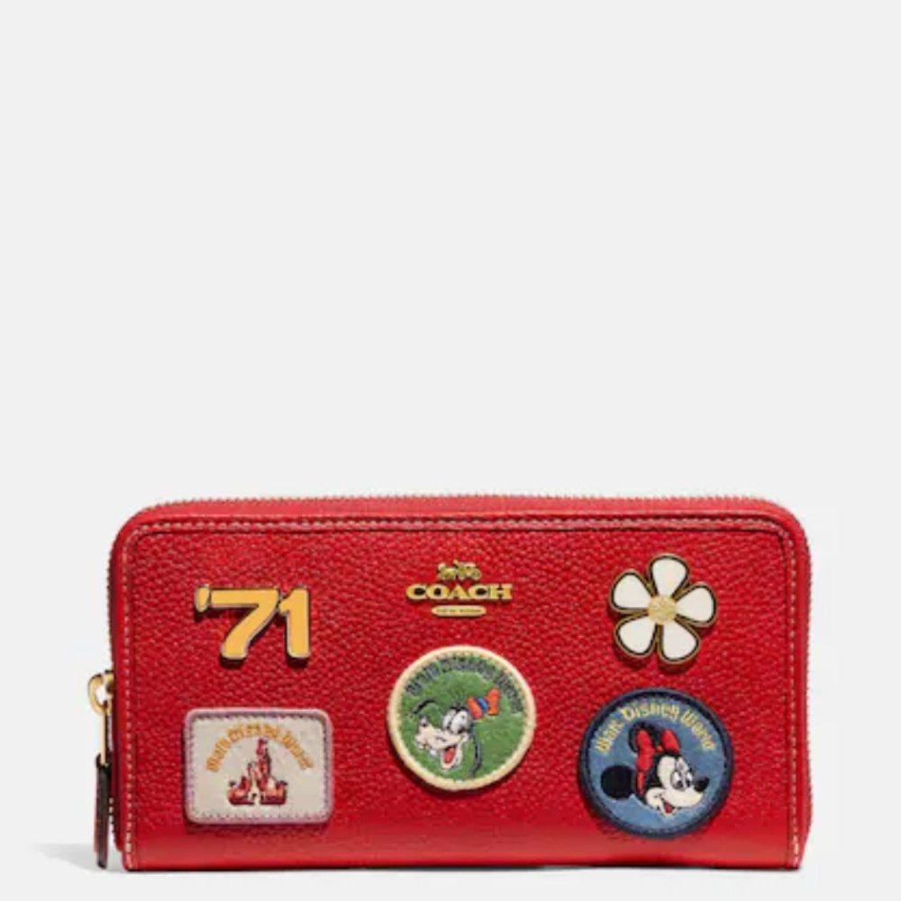 Brand New Disney X Coach Accordion Zip Wallet With Patches